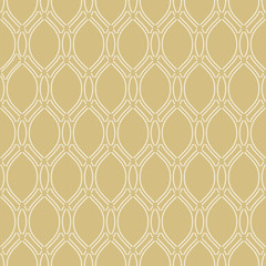 Seamless golden and white dotted ornament. Modern background. Geometric modern pattern