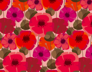 Materiał do szycia Poppy flowers and seed boxes seamless pattern