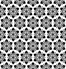 Floral black and white ornament. Seamless abstract classic background with flowers. Pattern with repeating elements