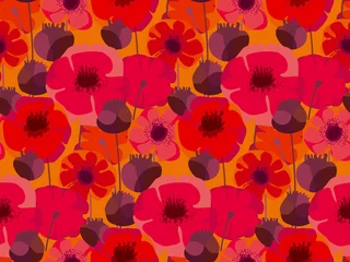 Wallpaper murals Poppies Decorative red poppy floral repeatable motif .