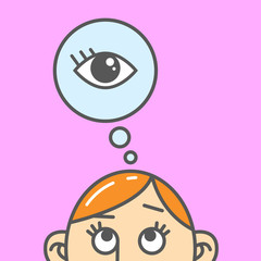 Color flat art cartoon illustration of the thought of the eye