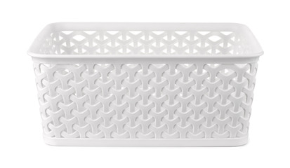 Front view of white plastic storage basket