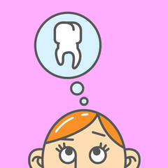 Color flat art cartoon illustration of a thought about a tooth