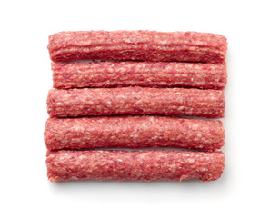 Top view of fresh raw beef kebabs