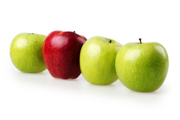 Line of apples with one apple standing out