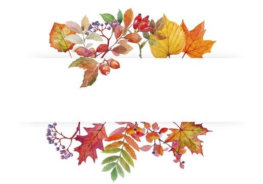 Autumn leaf frame. Watercolor illustration