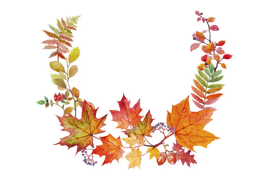 Autumn leaf frame. Watercolor illustration
