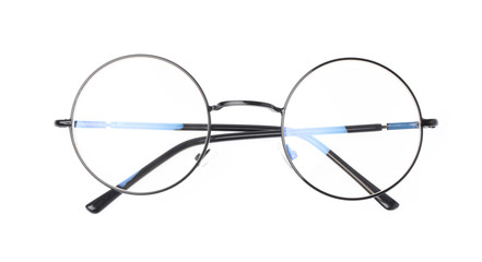 black eye glasses isolated on white background