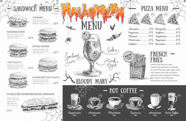 Fototapeta na wymiar Vintage halloween menu design. Restaurant menu