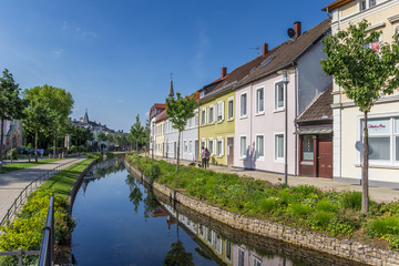 Fototapeta na wymiar Colorful canal in the historic center of Detmold, Germany
