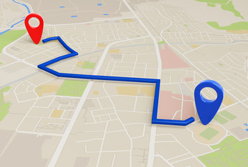 Fototapeta premium city map with Pin Pointers 3d rendering image