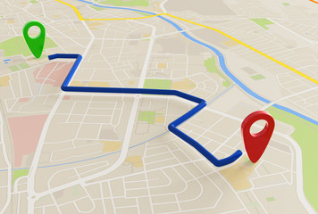 Fototapeta premium city map with Pin Pointers 3d rendering image