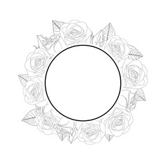 Rose Flower Banner Wreath Outline