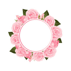 Fototapeta na wymiar Pink Rose Flower Banner Wreath