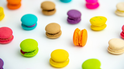 A french sweet delicacy, macaroons variety closeup.macaroon colourful texture.