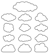 Obraz premium Flat line art design graphic image of paper clouds on white bac
