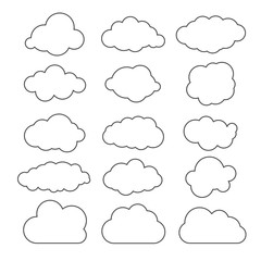 Flat line art design graphic image of paper clouds  on white bac