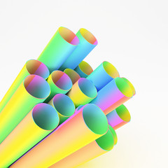 minimalism style 3d render of rainbow colored tubes on white bac