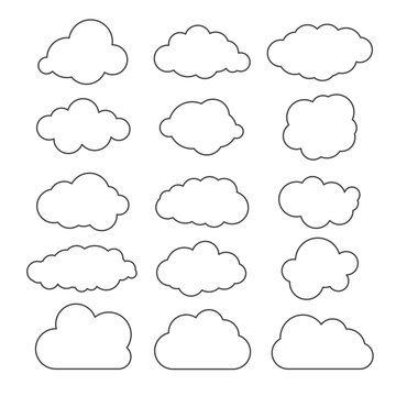 Flat line art design graphic image of paper clouds  on white bac