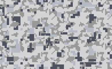 Digital pixel camouflage seamless pattern. Classic clothing style masking camo repeat print. Grey black and white color. Vector Texture