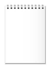 Mockup a5 white close notepad on a white background with realistic shadows. Can be used as a template or layout for design. Vector illustration.
