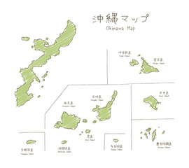手書きの沖縄諸島マップイラスト