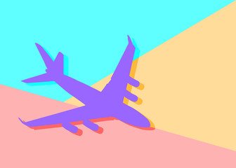 Flat modern art design graphic image of airplane silhouette on p