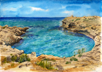Watercolor sea of Cyprus