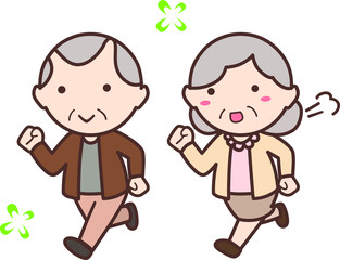 夫婦のような男性と女性の老人が走る