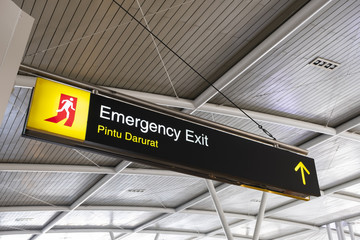 Emergengy exit information board in airport