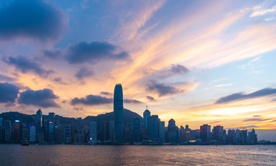 Fototapeta na wymiar Landscape Hongkong skyline at sunset.