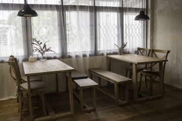 Classic cafe interior in wood