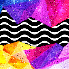 Obraz premium Glitter sequin border on a chevron background, holiday celebration pattern for festive cards, banners, posters.