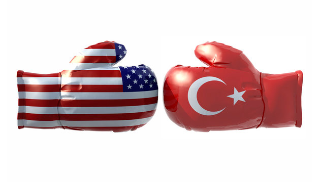 Boxing gloves with Usa and Turkey flag