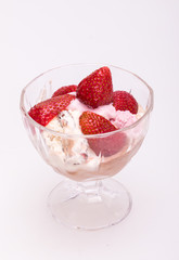 ice cream and fresh ripe strawberries  isolated on white background