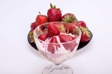 ice cream and fresh ripe strawberries  isolated on white background