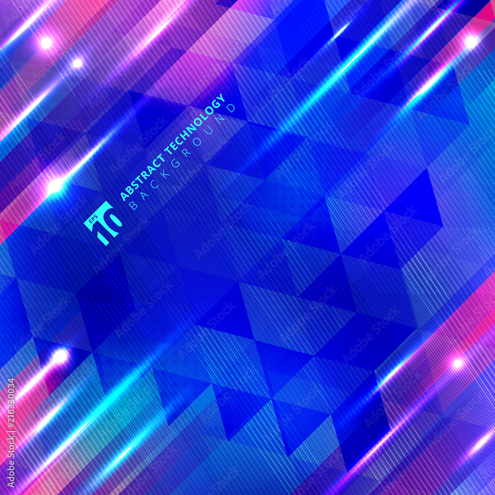 Poster abstract blue geometric motion with lighting glow technology colorful on lines and triangles pattern