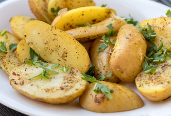  potatoes with herbs sprinkled with green parsley