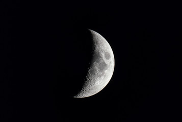 waxing crescent moon in a black night sky