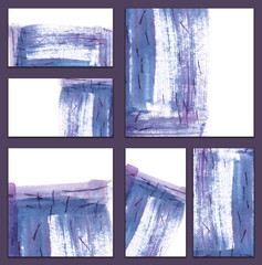 Set of various business cards, cutaways templates - abstract blue watercolor hand-painted background in Chineese style