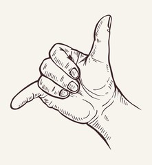 Hand Drawn Sketch of hand gesture, Call me hand sign