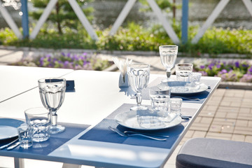 table with Cutlery in a summer cafe