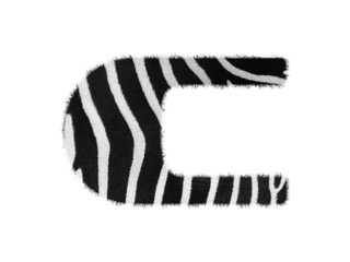 Furry font made of zebra skin texture. Character render isolated on white.