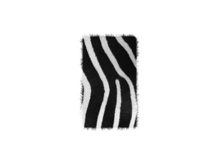 Furry font made of zebra skin texture. Character render isolated on white.