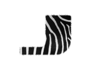 Furry font made of zebra skin texture. Character render isolated on white.