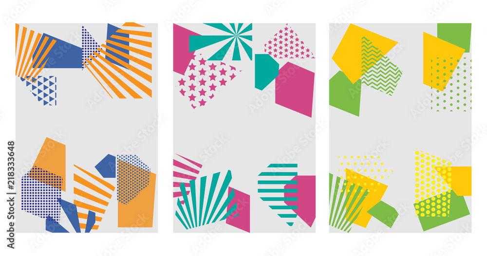 Poster colorful trendy geometric flat elements of pattern memphis. pop art style texture. modern abstract d