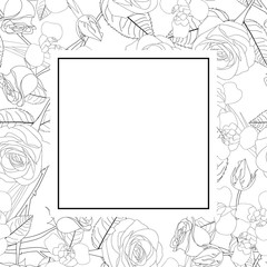 Rose and Iris Flower Outline Banner Card