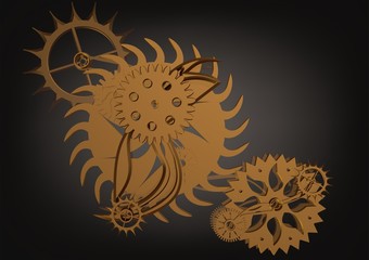 Golden gear mechanism on a black