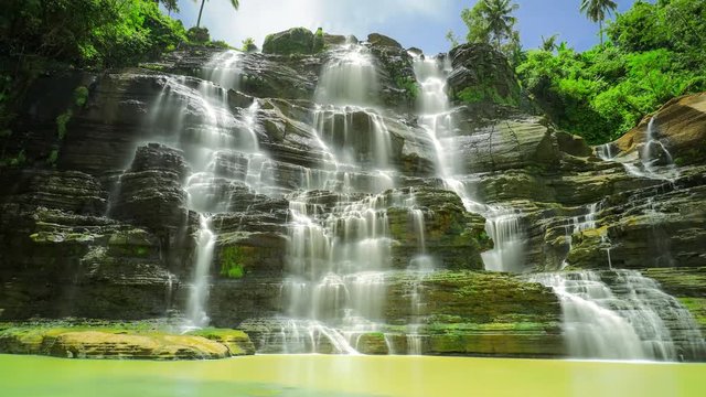 Time lapse footage of beautiful landscape of Cigangsa waterfall at Geopark Ciletuh in Sukabumi, West Java - Indonesia
