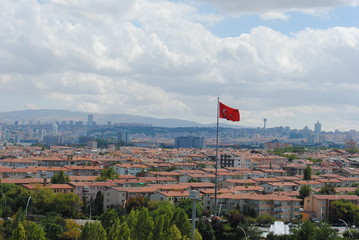 Ankara capital city of Turkey with Turkey flag.